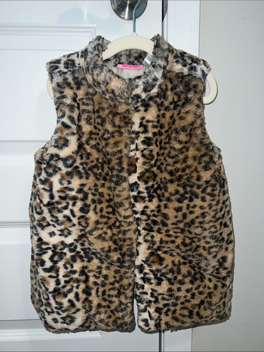 Y2K Young Hearts Leopard Print Faux Fur Vest - Brown & Black